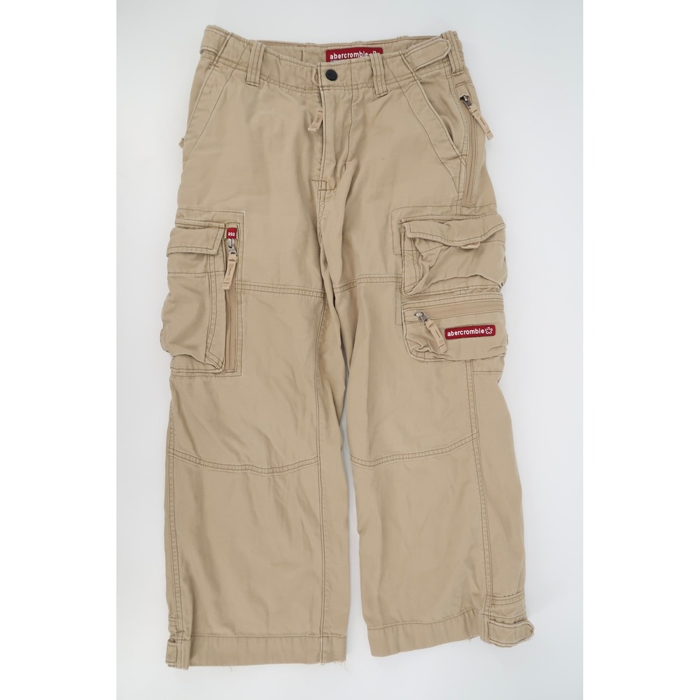Vintage Abercrombie Cargo Pants Boys Youth Medium Khaki Tan Paratrooper Utility